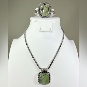 Prehnite 925 Square Gemstone Pendant & Bracelet ONLY
